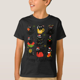 Camiseta Navidad Meow Luces de Navidad Pijamas de Gato Negr