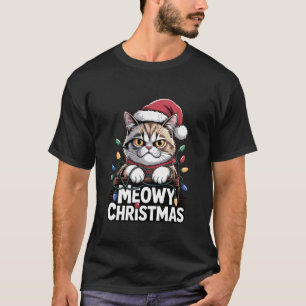 Camiseta Navidad Meowy Gato Lindo Sombrero de Santa Diverti