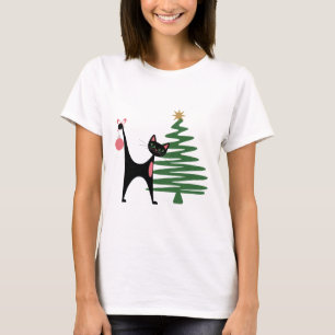 Camiseta Navidad Moderna de Mitad de Siglo 1950's Gato Atóm