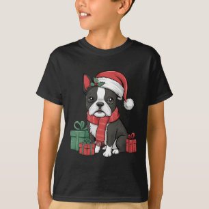 Camiseta Navidad navideña Santa Hat Boston Terrier Dog Chri