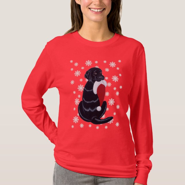 Camiseta Navidad negro del copo de nieve del gorra de (Anverso)