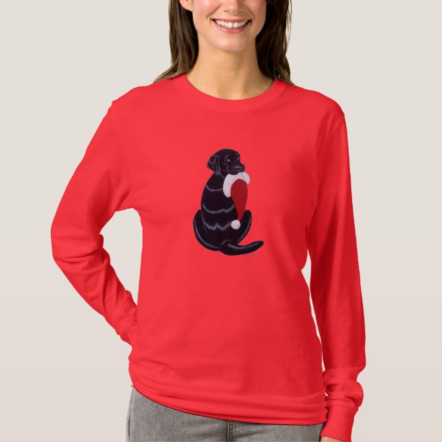 Camiseta Navidad negro del copo de nieve del gorra de (Anverso)