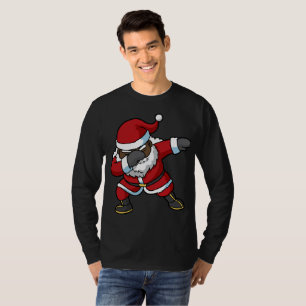 Camiseta Navidad negro del lenguado de Papá Noel que frota