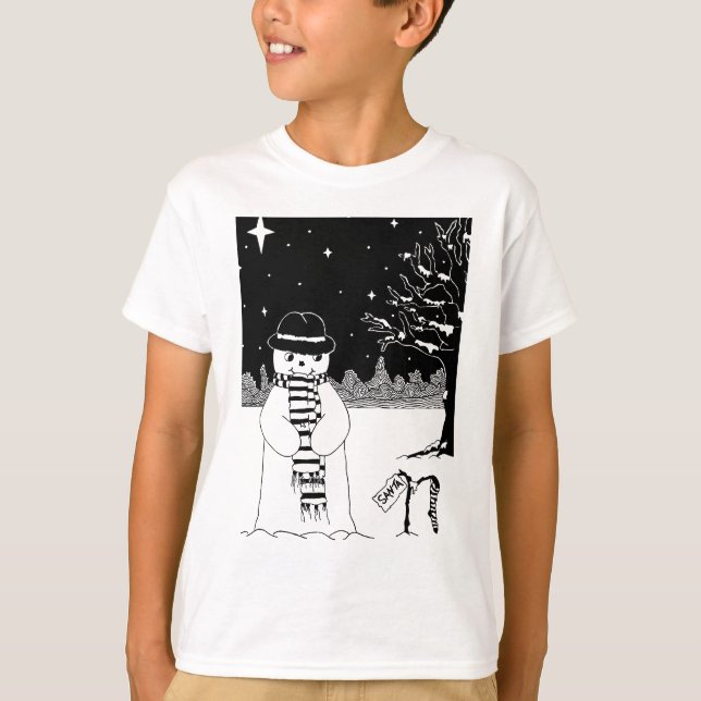 Camiseta Navidad negro y blanco del muñeco de nieve lindo (Anverso)