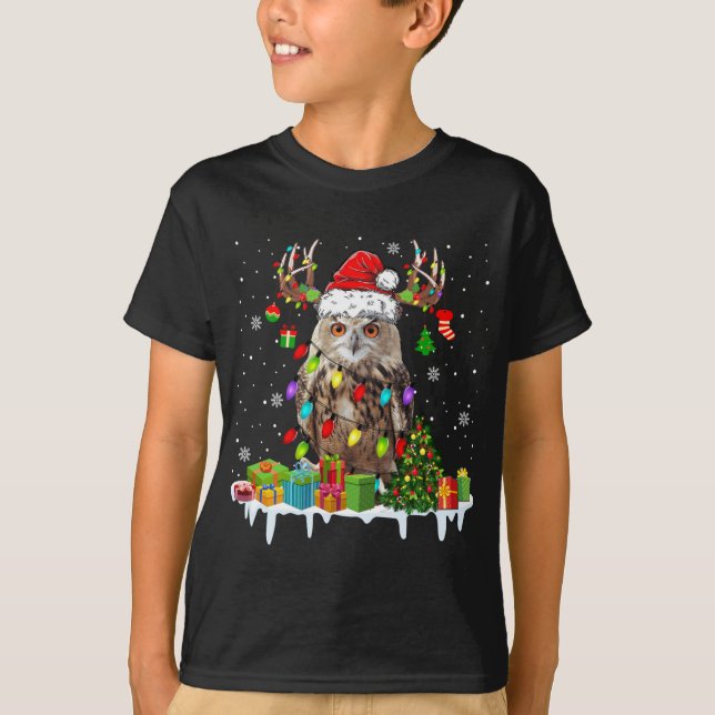 Camiseta Navidad Owl Cute Navidades enciende reno Santa (Anverso)