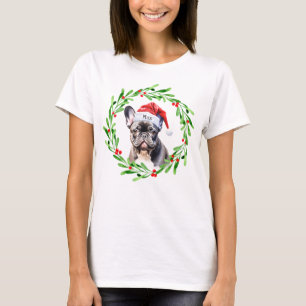 Camiseta Navidad Perro Negro Bulldog francés Santa