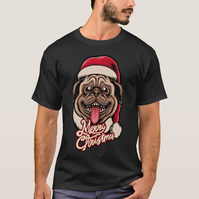 Camiseta Navidad PUG Feliz Navidad, idea para dueño de Pug (Anverso)