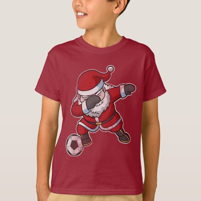 Camiseta Navidad que frota el fútbol de Papá Noel (Anverso)