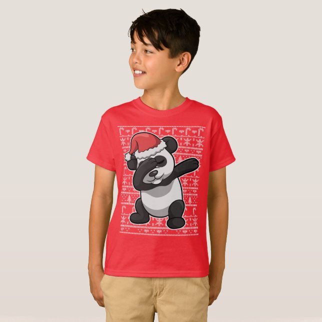 Camiseta Navidad que frota el lenguado del oso de panda (Anverso completo)