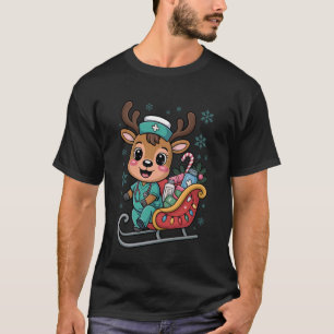 Camiseta Navidad Reno Enfermera Bonita Médico Fiesta