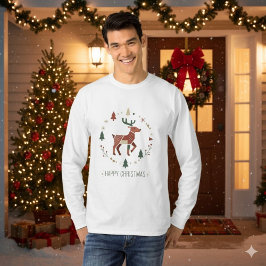 Camiseta Navidad Renoideo Geométrico Nórdico