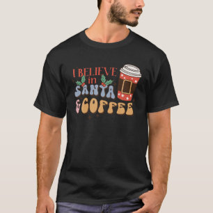 Camiseta Navidad Retro Creo En El Cafetería De Santa Y Café