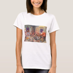 Camiseta Navidad Retro, Santa Claus con taller de duendes