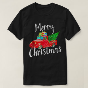 Camiseta Navidad rojo del camión del vintage