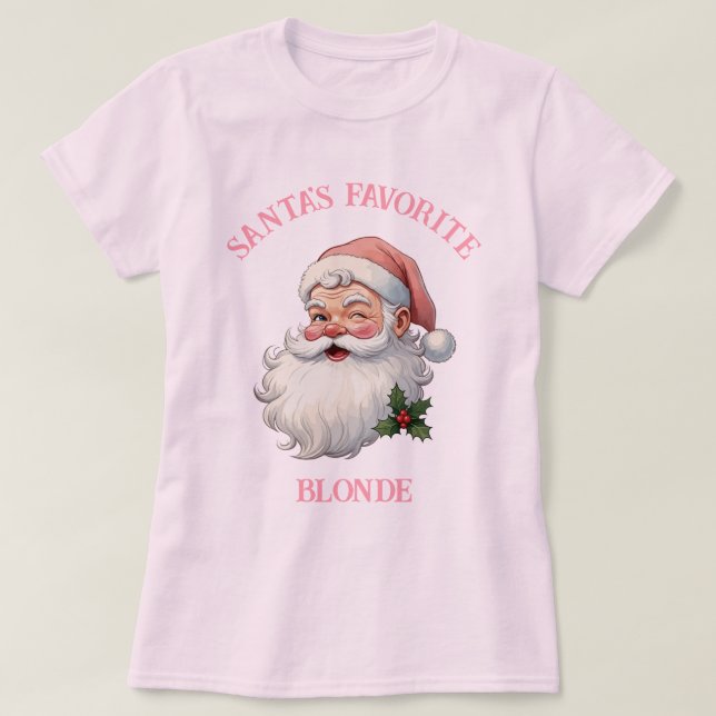 Camiseta Navidad rosa favorita de Santa Vieja personalizada (Diseño del anverso)