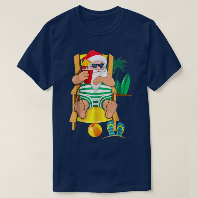 Camiseta Navidad Santa Claus en la playa, Navidades hawaian (Diseño del anverso)