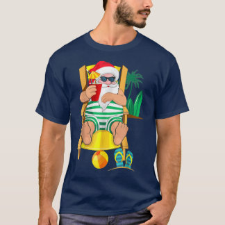 Camiseta Navidad Santa Claus en la playa, Navidades hawaian