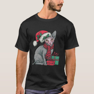 Camiseta Navidad Santa Hat Sphynx Cat Navidades T Shir