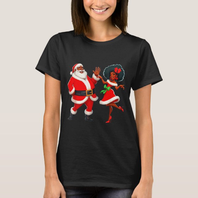 Camiseta Navidad Sr Santa Sra Claus Bailando Africano Ameri (Anverso)