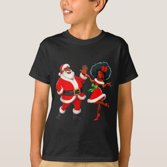 Camiseta Navidad Sr Santa Sra Claus Bailando Africano Ameri (Anverso)