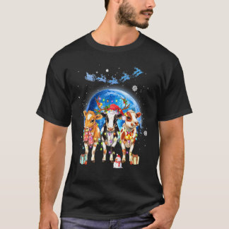 Camiseta Navidad Tres Vaca Xmas Sombrero Santa Luna Navidad