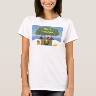 Camiseta Navidad tropical lindo de la barra de la choza de