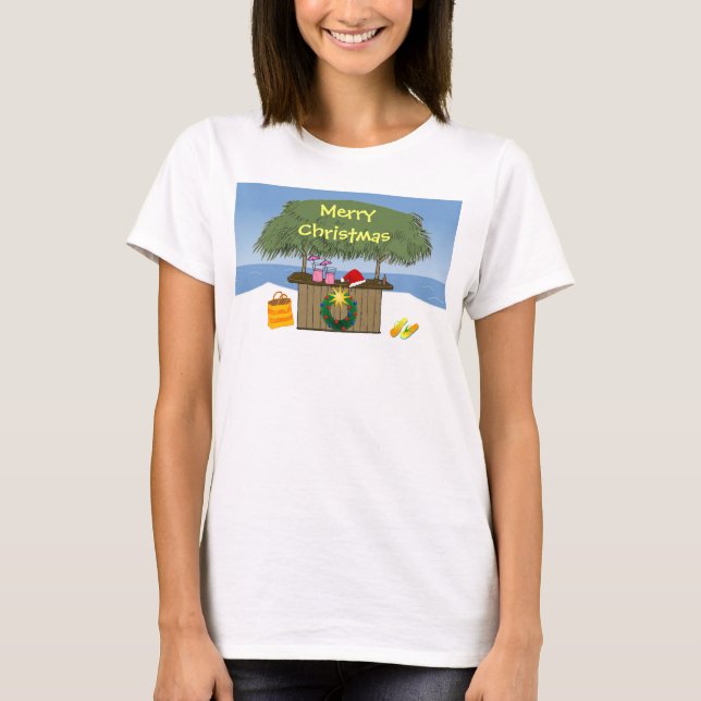 Camiseta Navidad tropical lindo de la barra de la choza de (Anverso)