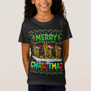 Camiseta Navidad Tuba alumbrando Santa Hat Feliz Navidad Tu