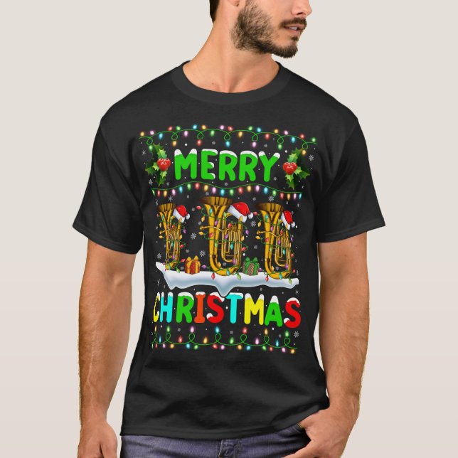 Camiseta Navidad Tuba alumbrando Santa Hat Feliz Navidad Tu (Anverso)