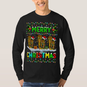 Camiseta Navidad Tuba alumbrando Santa Hat Feliz Navidad Tu