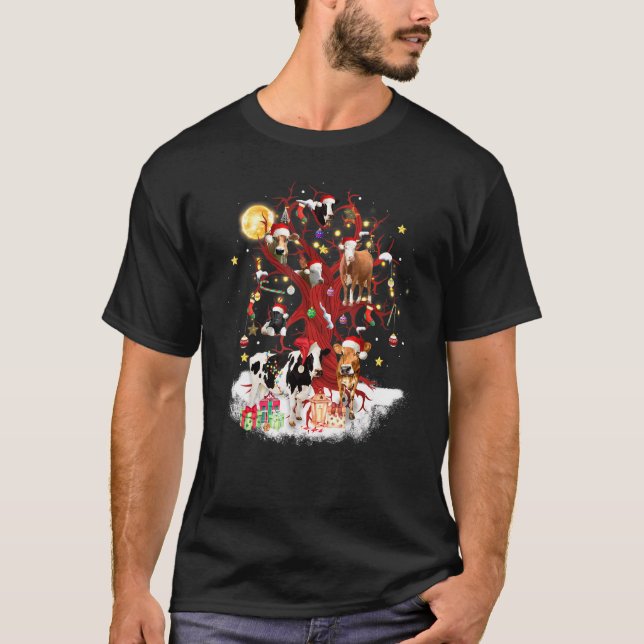 Camiseta Navidad Vaca En Árbol De Invierno Xmas Vaca Mujere (Anverso)