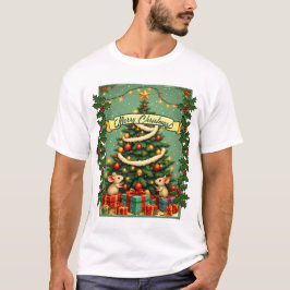 Camiseta Navidad Victoriana Ratones Felices Rojo Verde Aceb