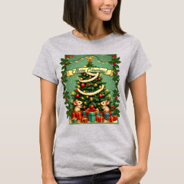 Camiseta Navidad Victoriana Ratones Felices Rojo Verde Aceb