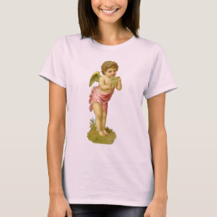 Camiseta Navidad vintage, ángel músico con tubos de pan