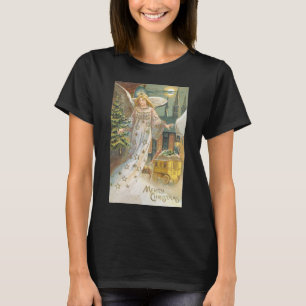 Camiseta Navidad vintage, Ángel victoriano con árbol