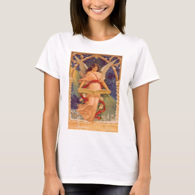 Camiseta Navidad Vintage, Ángel Victoriano Leyendo Biblia (Anverso)