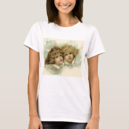 Camiseta Navidad vintage, ángeles victorianos en las nubes
