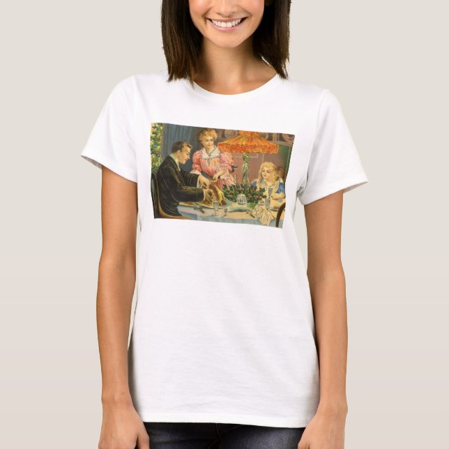 Camiseta Navidad Vintage, Cena Familiar Victoriana (Anverso)