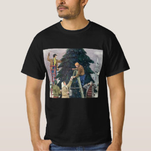 Camiseta Navidad Vintage, Familia Colocando Luces en el Árb