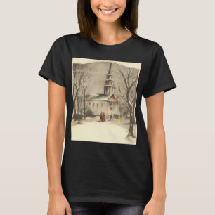 Camiseta Navidad Vintage, Iglesia en paisaje invernal nevad