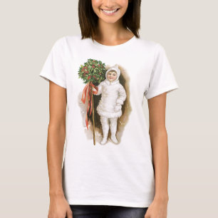 Camiseta Navidad Vintage, niña victoriana con acebo