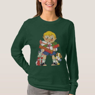 Camiseta Navidad Vintage, Niño con Regalos y Perrito