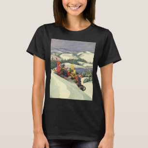 Camiseta Navidad Vintage, niños deslizándose en trineo en u