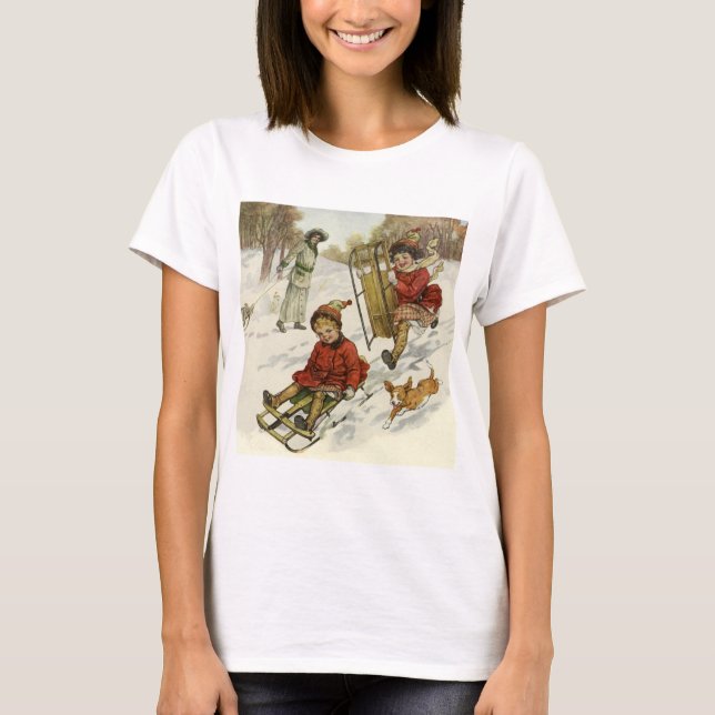 Camiseta Navidad vintage, niños victorianos esparciendo per (Anverso)