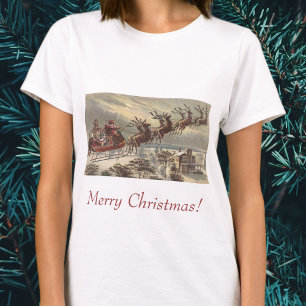 Camiseta Navidad vintage, Papá Noel victoriano en Sleigh