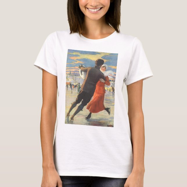 Camiseta Navidad vintage, patinaje romántico sobre hielo en (Anverso)