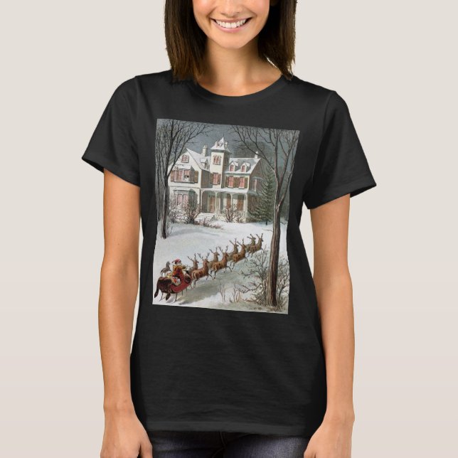 Camiseta Navidad Vintage, San Nicolás con Reno (Anverso)