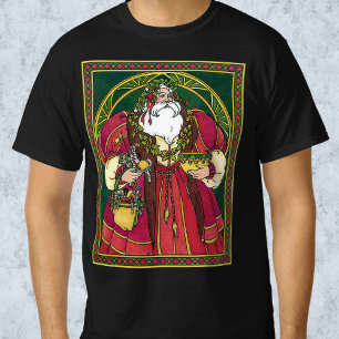 Camiseta Navidad Vintage, Santa Claus con hojas de acebo