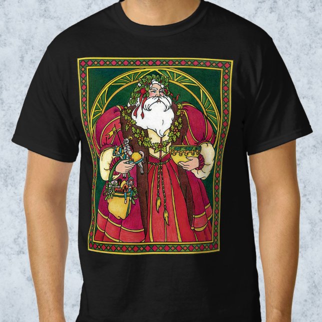 Camiseta Navidad vintage, Santa Claus con hojas holly (Subido por el creador)