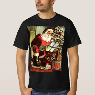 Camiseta Navidad Vintage, Santa Claus Retro con Regalos